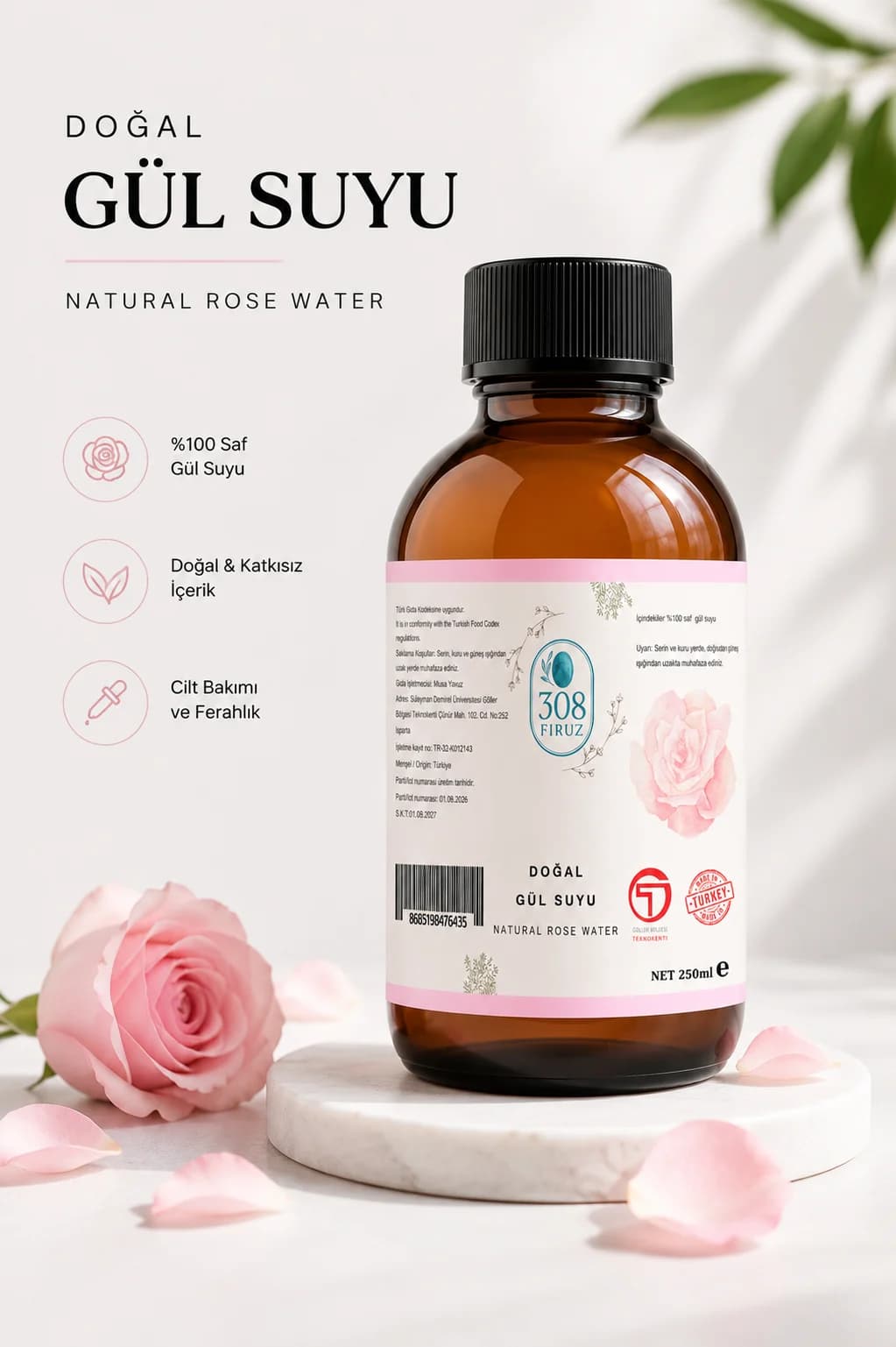 100% Natural Rose Water – Rosa Damascena